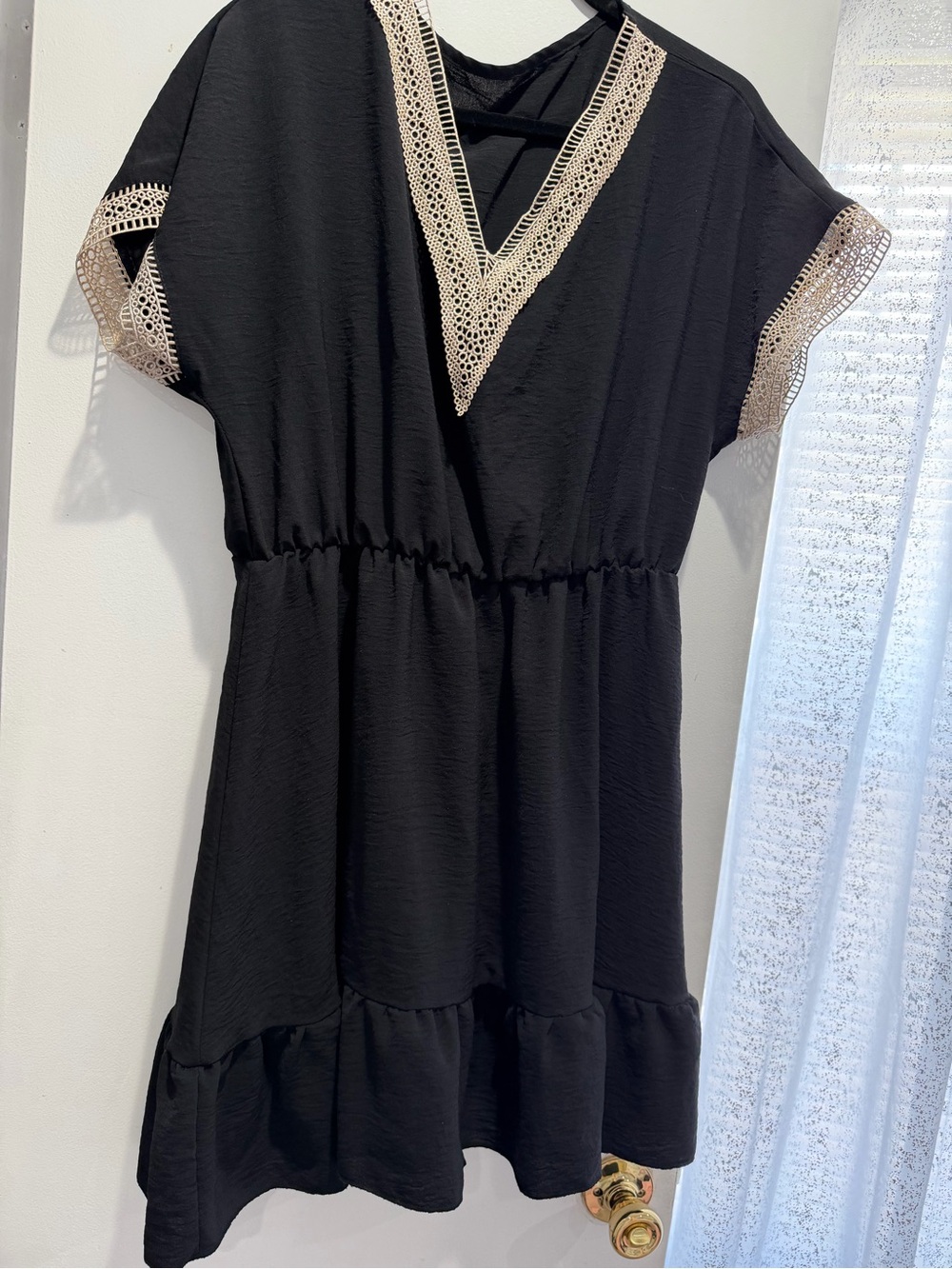 SHEIN Black Mini Dress with Cream Lace Trim